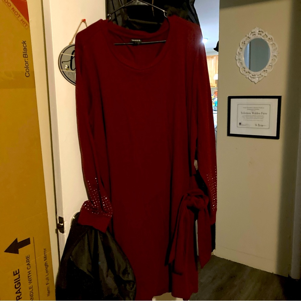 Torrid burgundy dress with decorated sleeves size 3